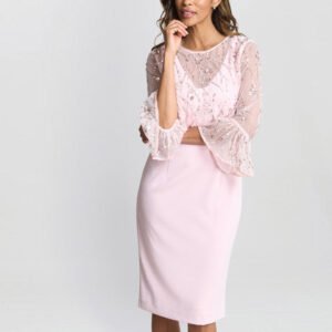 Pippa Beaded Jacket With Fluted 3/4 Sleeve And Crepe Shift Dress