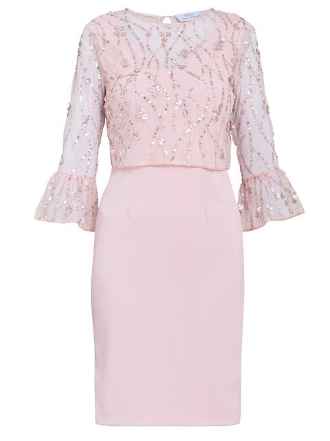 Pippa Beaded Jacket With Fluted 3/4 Sleeve And Crepe Shift Dress - Image 5