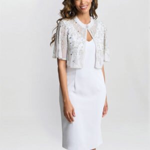 Monica Beaded Jacket With Stand Frill Neck And Butterfly Sleeve