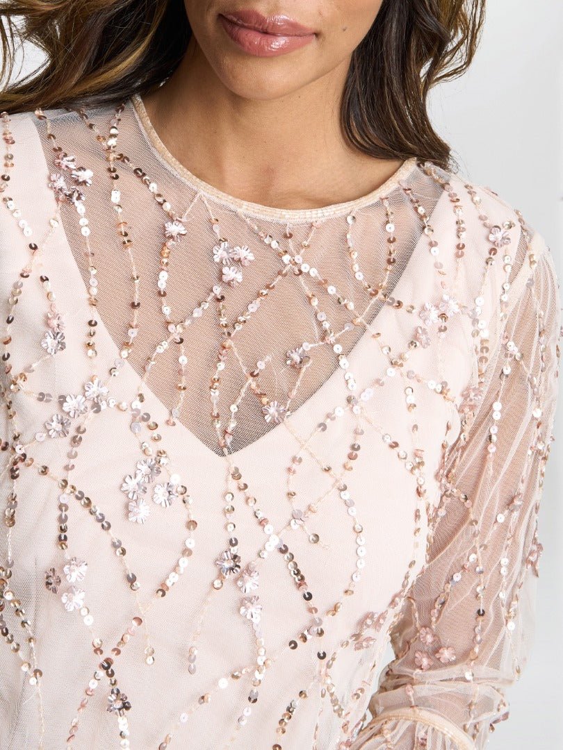 Pippa Beaded Jacket With Fluted 3/4 Sleeve And Crepe Shift Dress - Image 3